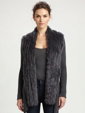 Metric Knits Fur Collection Real Dyed Rabbit Fur Knit Cardigan Jacket Medium